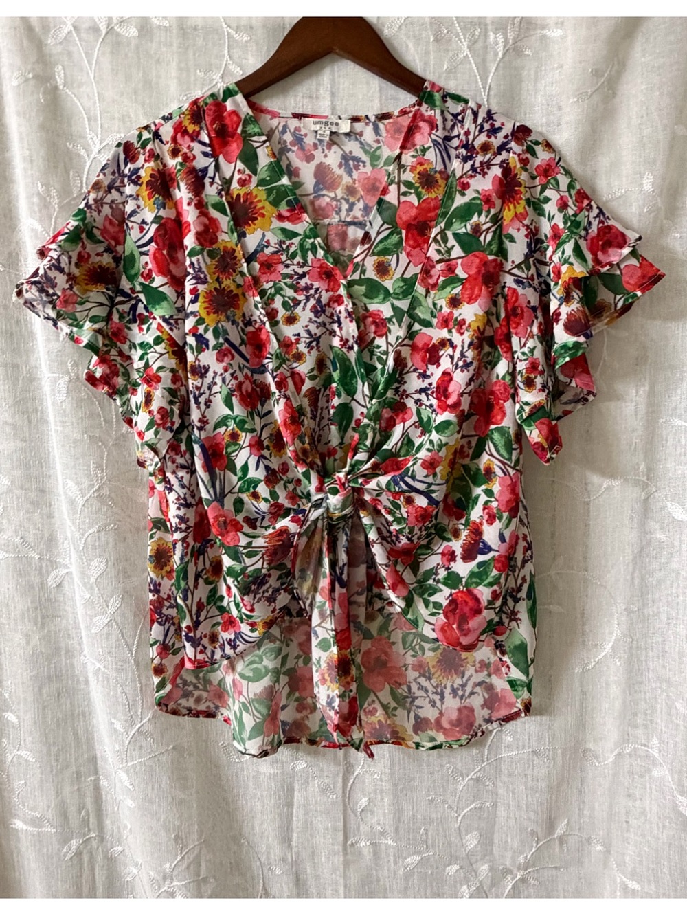 Umgee Floral Tie-Front V-Neck Top - Multi Size S/M